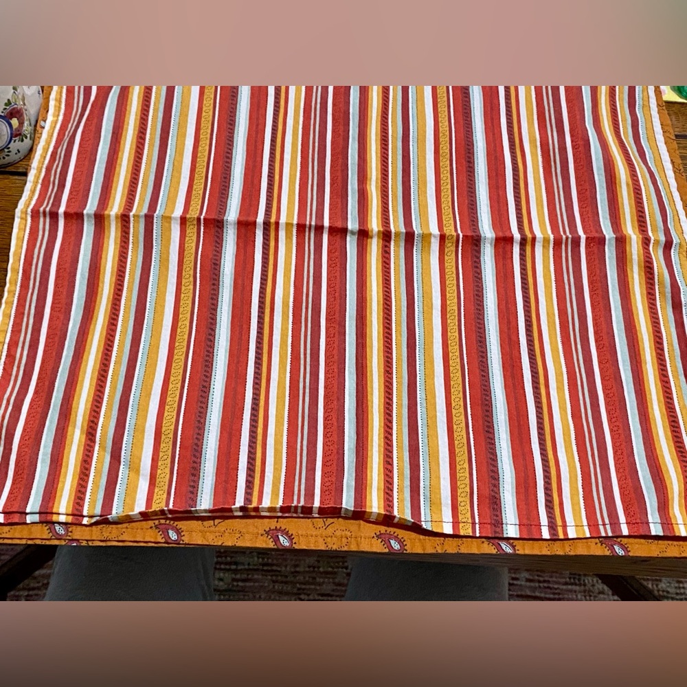 Six French Made 100% Cotton Napkins. Complementary Colors.  Stripes and Paisley.